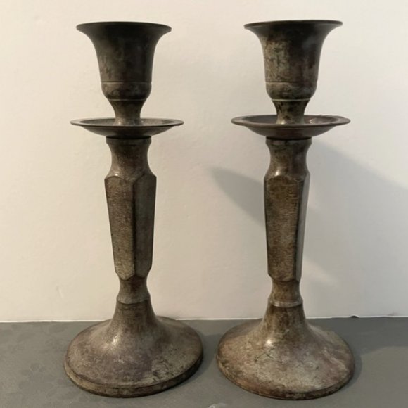 Yankee Candle Antique Patina/ Distressed Metal 6.5 In Candlesticks - Ex. Cond.